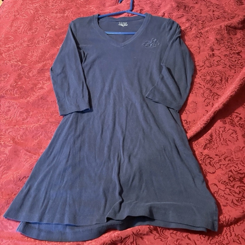 Blue V-Neck Long Sleeve Dress